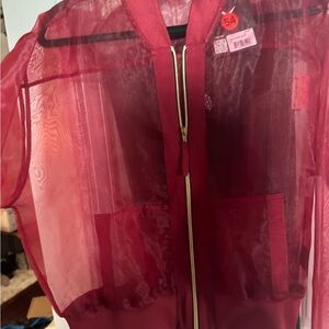 Chic Sheer Red Bomber Jacket